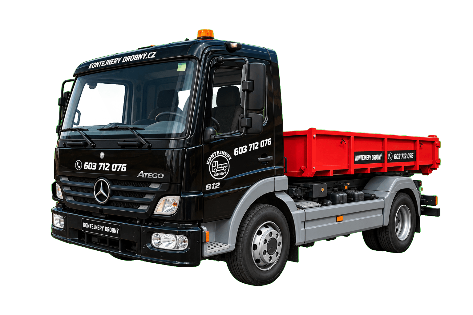Kontejnery Drobný – Mercedes s kontejnerem